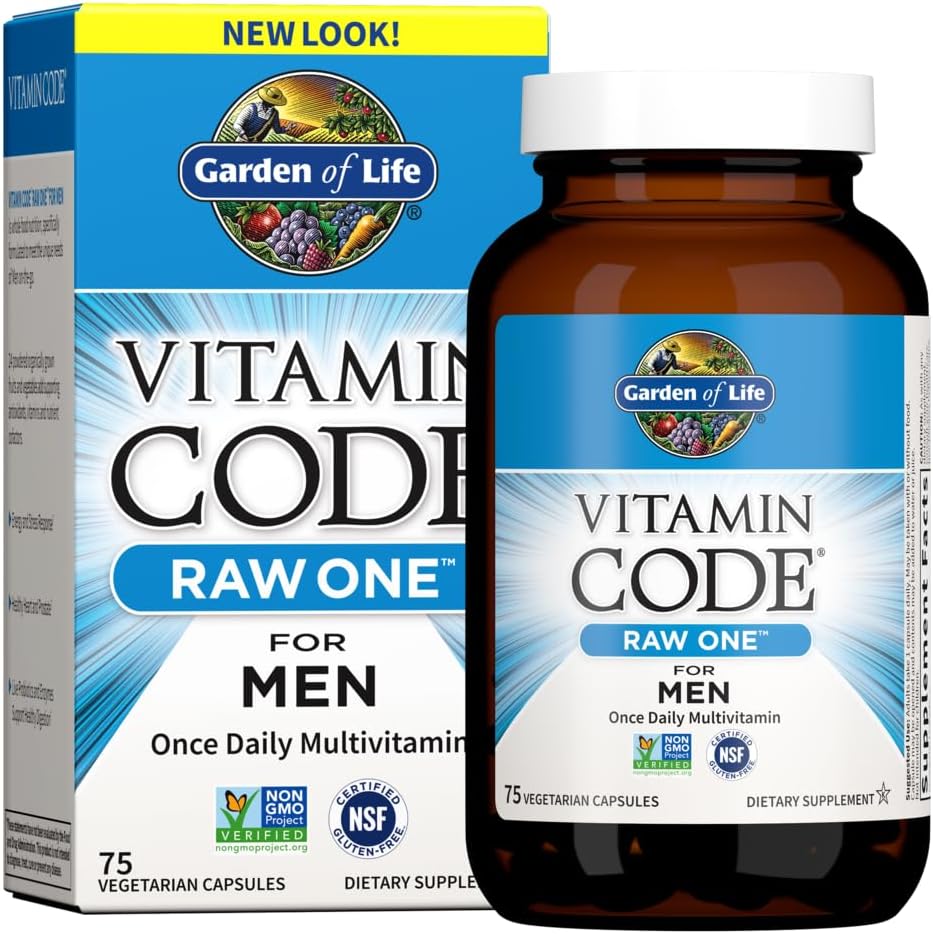 Garden of Life Vitamin Code Raw One for Men – 75 Vegetarian Capsules – Once Daily Whole Food Multivitamin with Probiotics & Organic Fruits – Mens Health Supplement