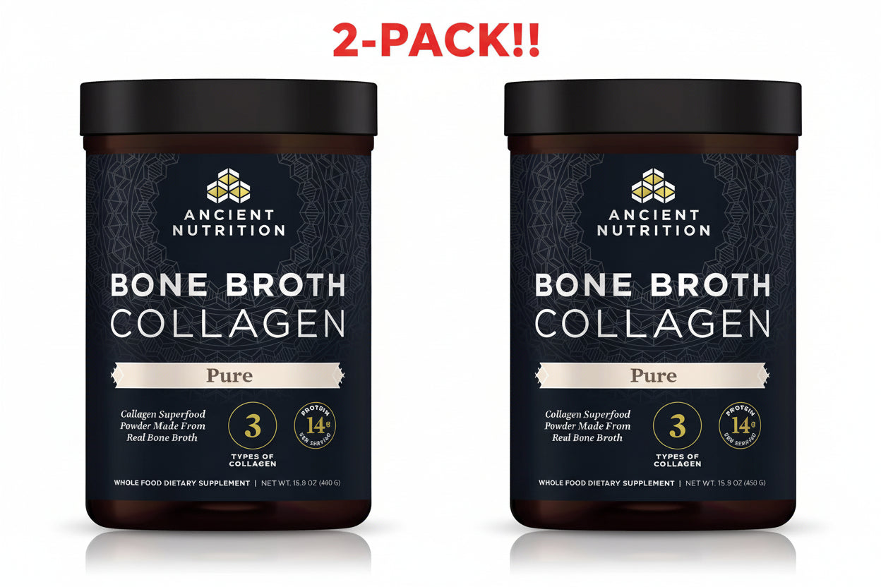 Ancient Nutrition Bone Broth Collagen Pure Unflavored 15.9oz 2 Pack! – Pure Hydrolyzed Multi Collagen Peptides for Skin & Joints (Two 15.9 oz Tubs, Unflavored)