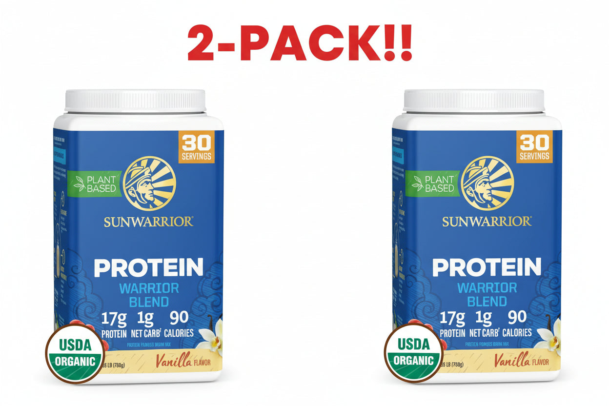 Sunwarrior Warrior Blend Vegan Protein Powder (Vanilla), 1500g (60 Servings) - Organic Plant-Based Protein & BCAAs - 2 Pack Value