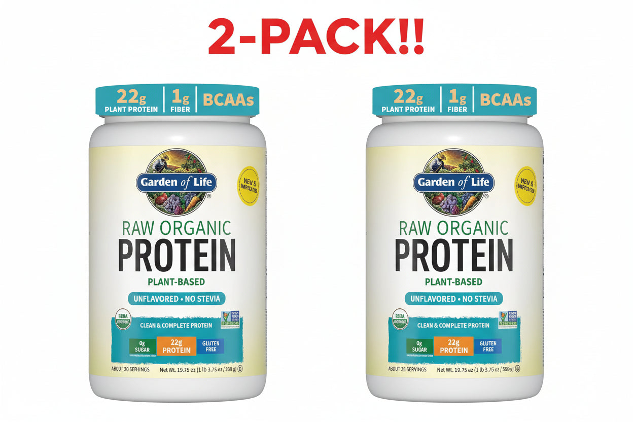 Garden of Life Raw Organic Protein Plant Based Unflavored 19.75 oz 2Pack! 39.5 oz Total