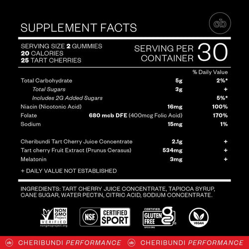 Cheribundi Perfomance  Sleep  Tart Cherry Gummies 60ct  2Pack!   (120 Gummies Total)