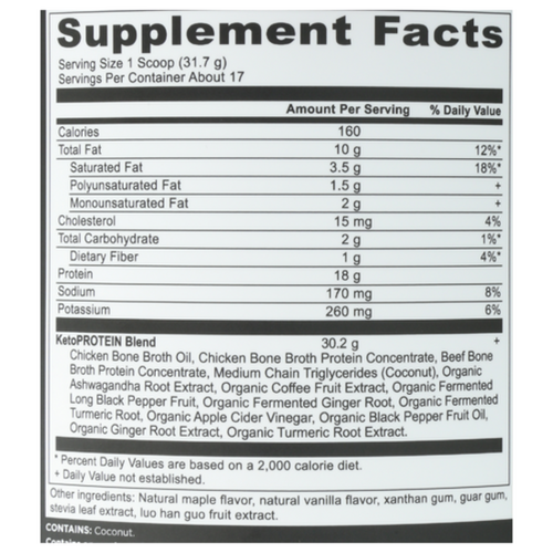 Ancient Nutrition Keto Protein Powder, Vanilla Flavor, 18g Protein, 19 oz (17 Servings)