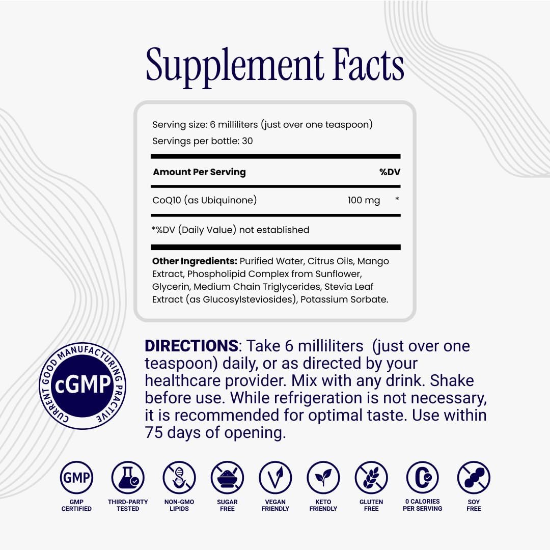 Rho Nutrition Liposomal CoQ10 Liquid (Unflavored) - 6 fl oz (2 x 3 fl oz), 60 Total Servings - High-Absorption Coenzyme Q10 for Heart Health & Energy 2-PACK