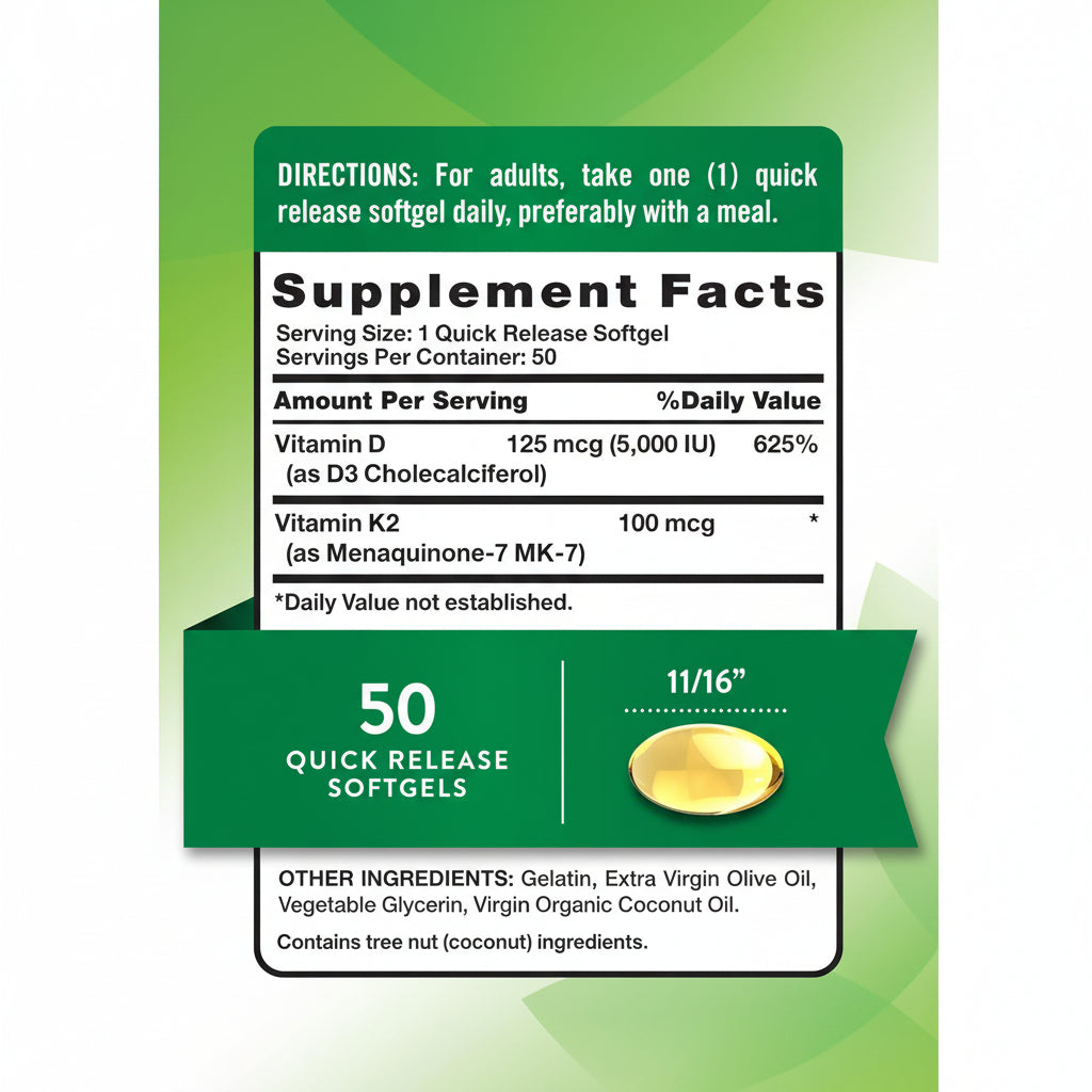 Nature's Truth Vitamin K2 D3 50 Quick Release Soft-gels 4Pack! 200 Soft-gels Total