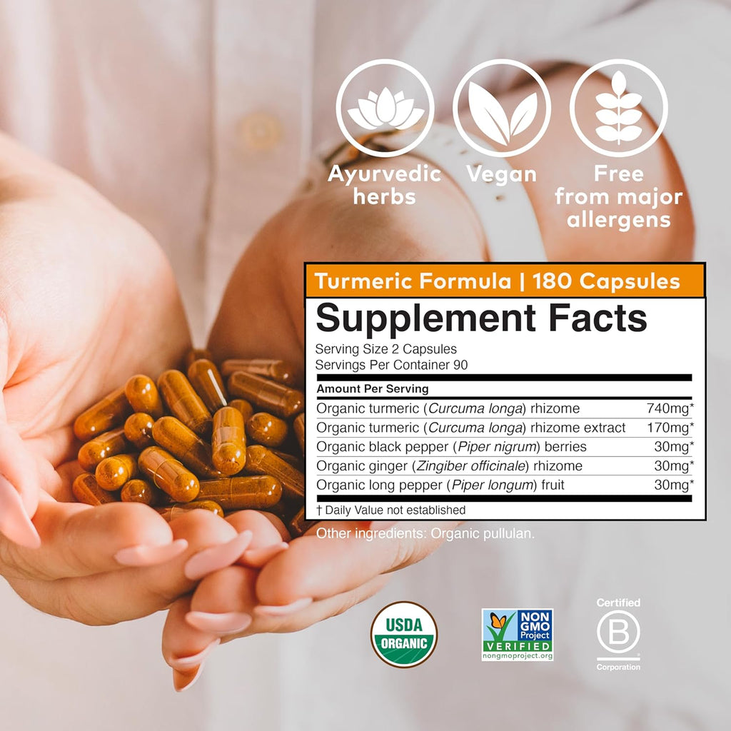 Organic India Organic Turmeric Formula | Joint Mobility & Anti-Inflammatory Support | 180 Vegetarian Capsules
