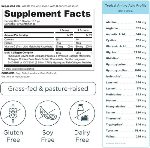 Ancient Nutrition Multi Collagen Protein Powder with Probiotics & Vitamin C, Unflavored, 16 oz (45 Servings)