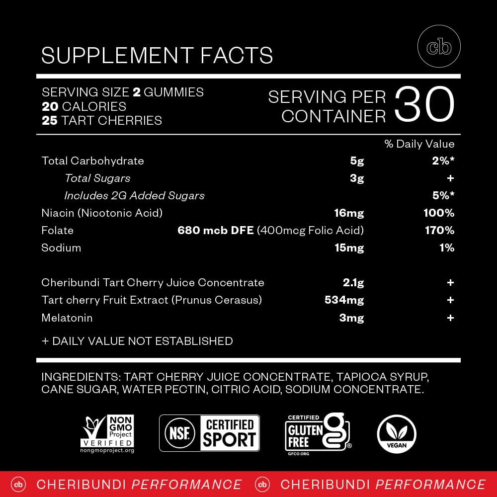 Cheribundi Perfomance  Sleep  Tart Cherry Gummies  , 60 Count