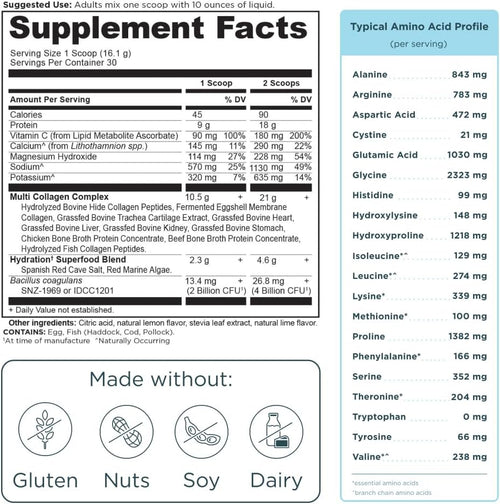 Ancient Nutrition Multi Collagen Protein Powder Hydrate Lemon Lime 17oz. 2 Pack! 60 Total Servings