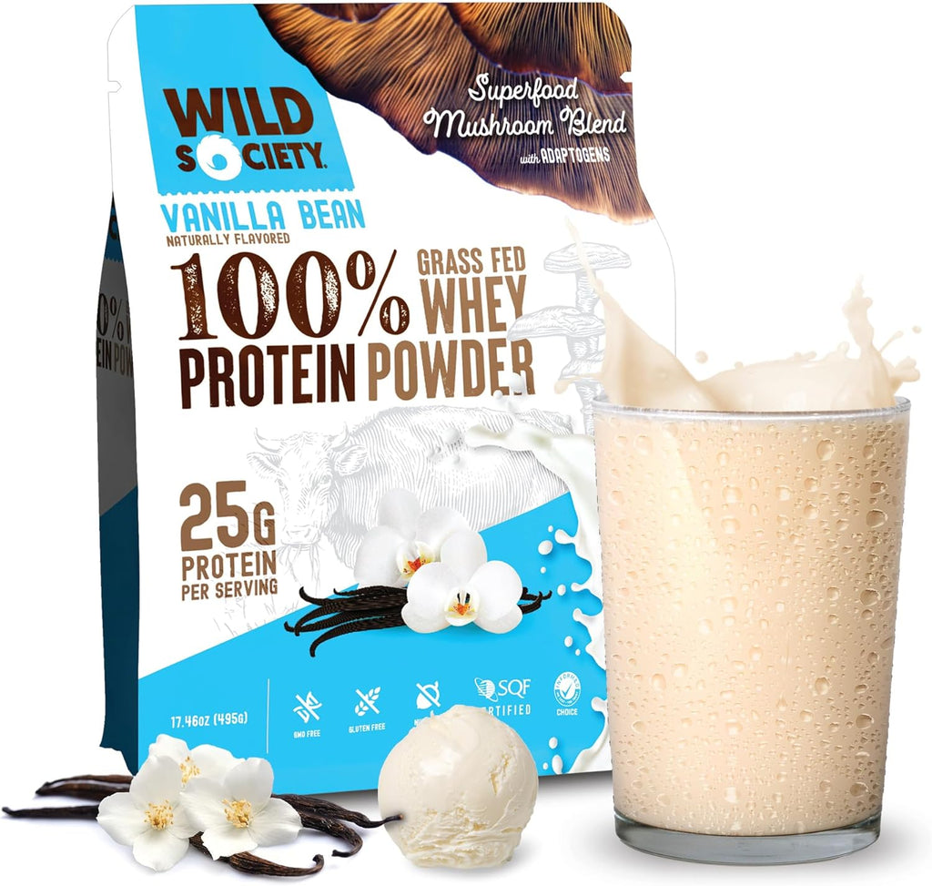 Wild Society Nutrition Vanilla Bean Whey Protein Powder (17.46 oz) | 25g High-Purity Protein | Low Carb & Gluten Free