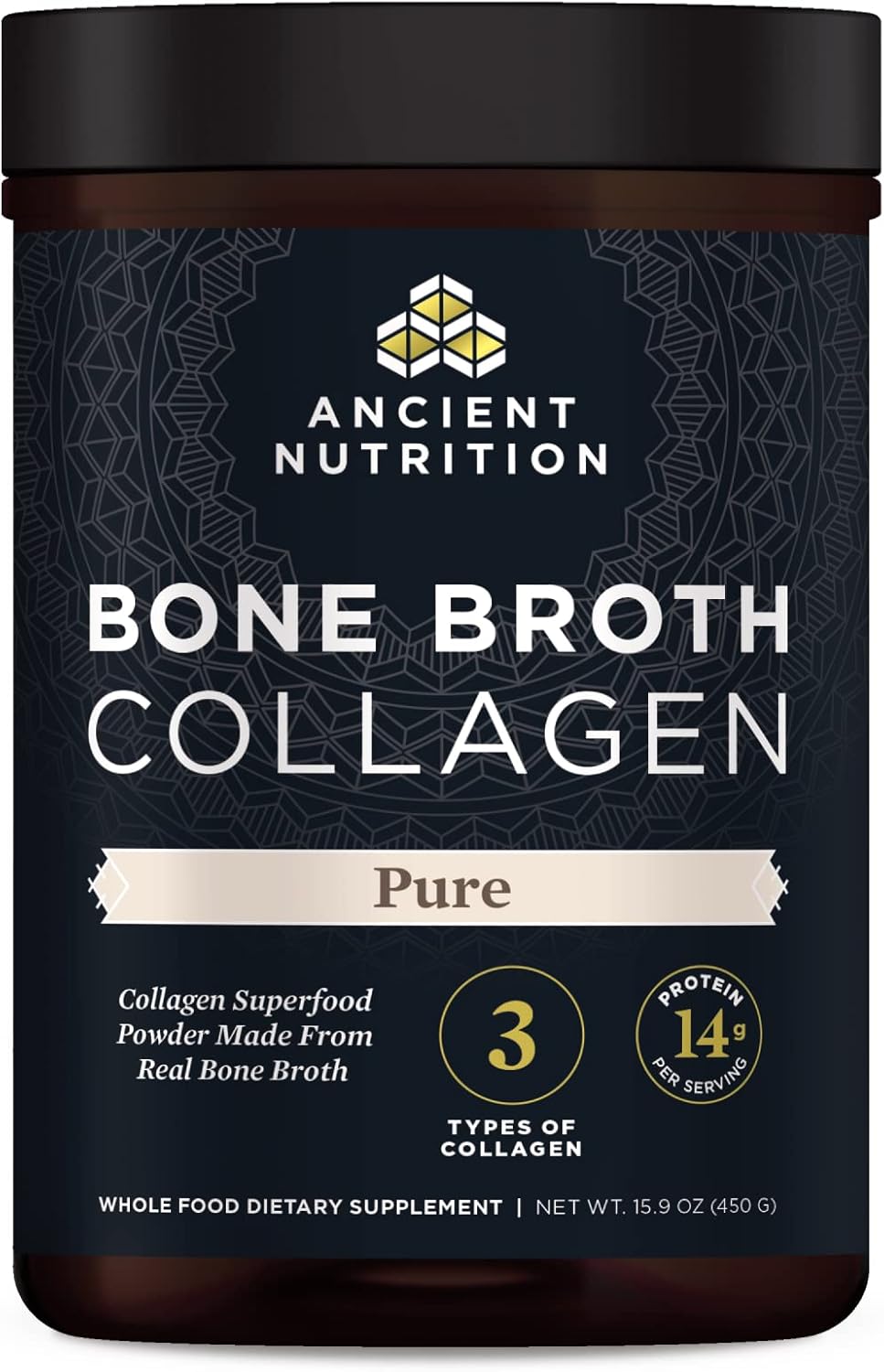 Ancient Nutrition Bone Broth Collagen Powder Pure 15.9oz –Hydrolyzed Multi Collagen Peptides for Skin, Nails & Joints (15.9 oz, 30 Servings, Unflavored)