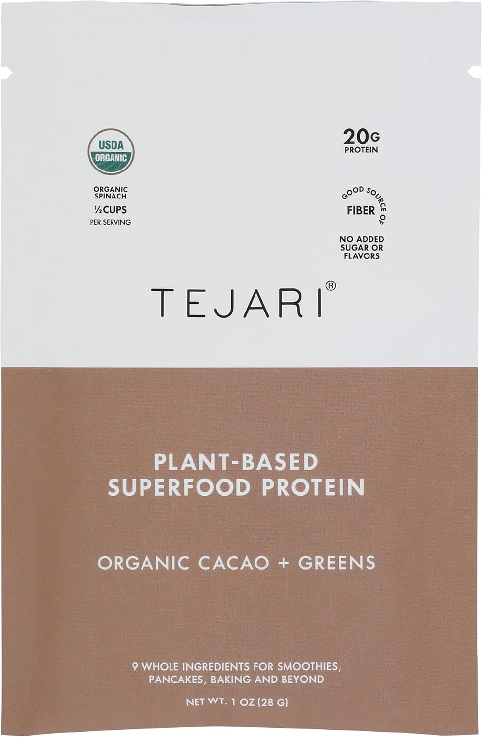 Tejari Organic Cacao + Greens Plant Protein Powder - 16 oz (1 lb / 454g) - Clean Label