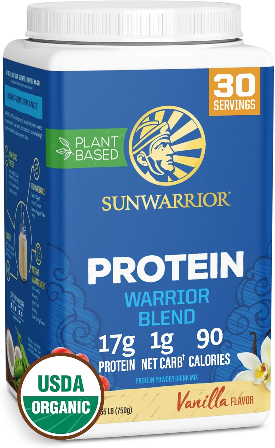 Sunwarrior Warrior Blend Vegan Protein Powder (Vanilla), 750g (30 Servings) - Organic Plant-Based Protein & BCAAs