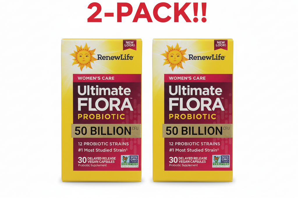 Renew Life Women’s Care Ultimate Flora Probiotic Double Pack! - 60 Vegetarian Capsules Total (Two 30ct Bottles) - 50 Billion CFU for Digestive, Immune, and Vaginal Health