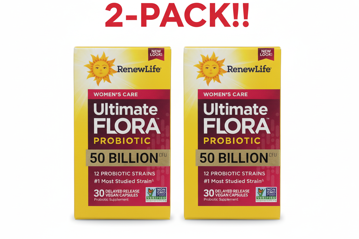 Renew Life Women’s Care Ultimate Flora Probiotic Double Pack! - 60 Vegetarian Capsules Total (Two 30ct Bottles) - 50 Billion CFU for Digestive, Immune, and Vaginal Health