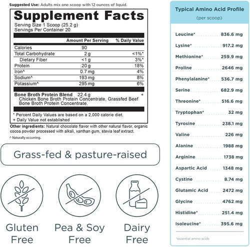 Ancient Nutrition Bone Broth Protein Powder Chocolate 17.79 oz (20 Servings) - 20g Hydrolyzed Collagen Peptides