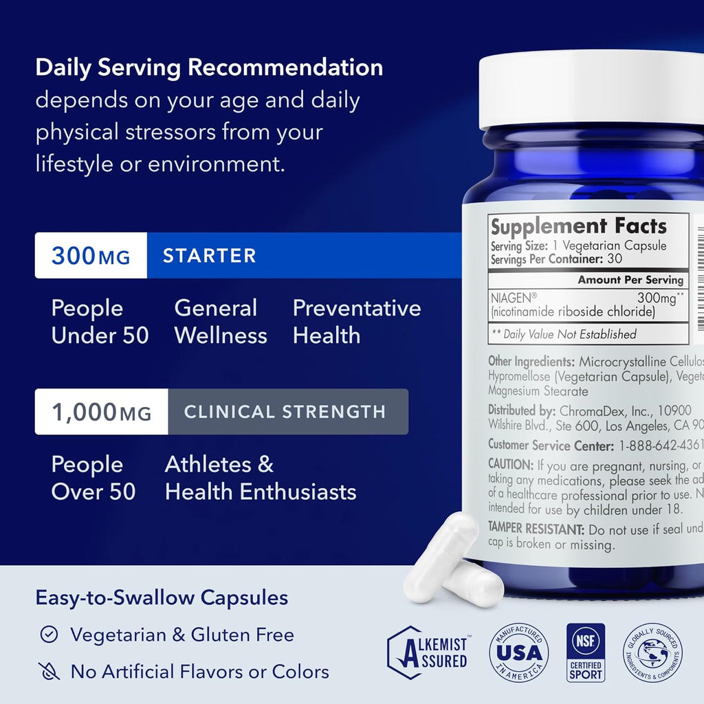 Tru Niagen NAD+ Supplement Double Pack! – 300mg Nicotinamide Riboside (NR) for Cellular Energy & Anti-Aging, 60 Servings (2 Bottles)