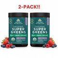 Ancient Nutrition SuperGreens Powder Organic Berry Flavor 2-Pack - 13.4oz Total, 50 Servings - Probiotic Greens with Real Fruits, Vegetables & Herbs for Digestive and Energy Support