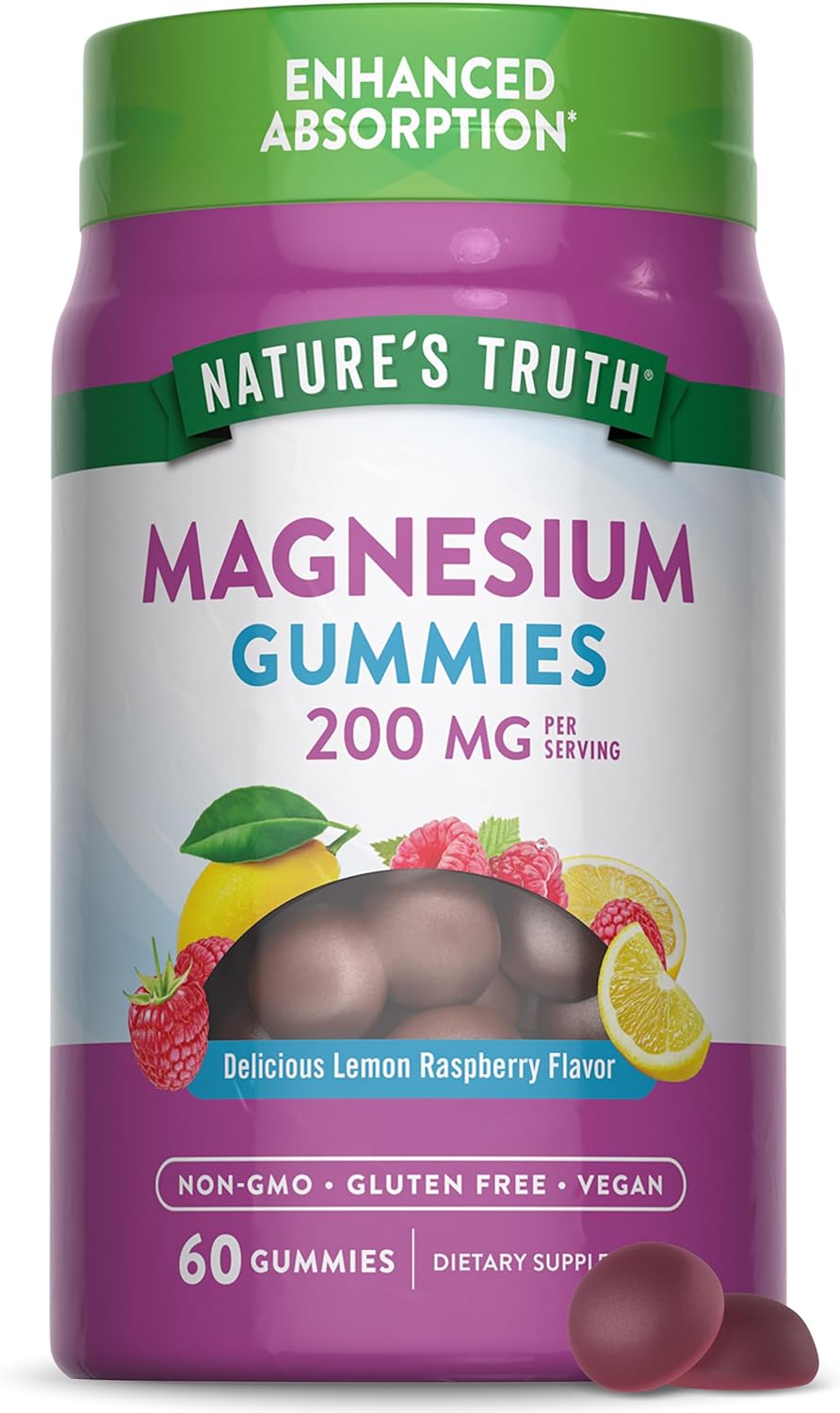 Nature's Truth Magnesium  Gummies 200 mg Lemon Raspberry 60 Gummies