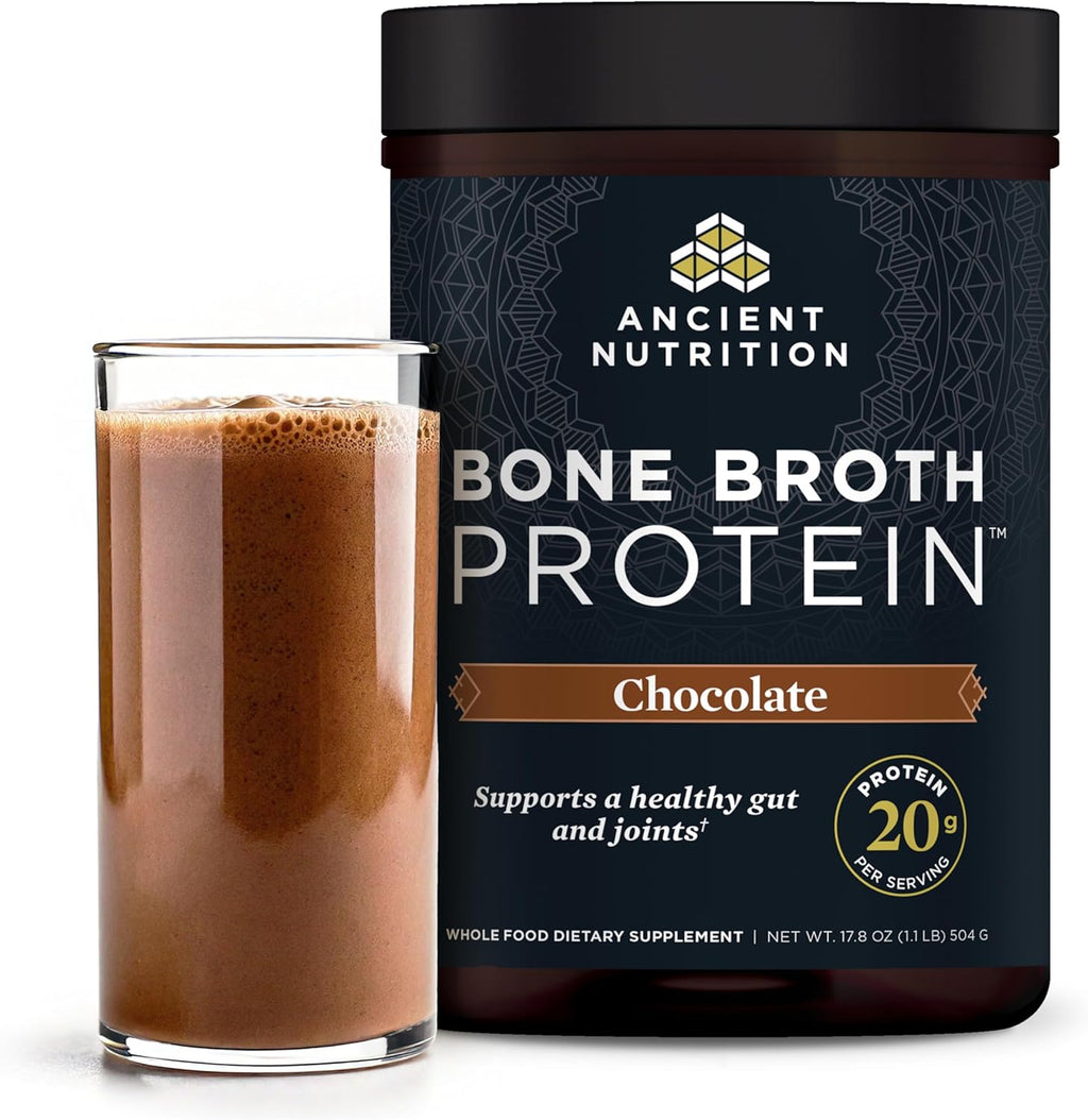 Ancient Nutrition Bone Broth Protein Powder Chocolate 17.79 oz (20 Servings) - 20g Hydrolyzed Collagen Peptides