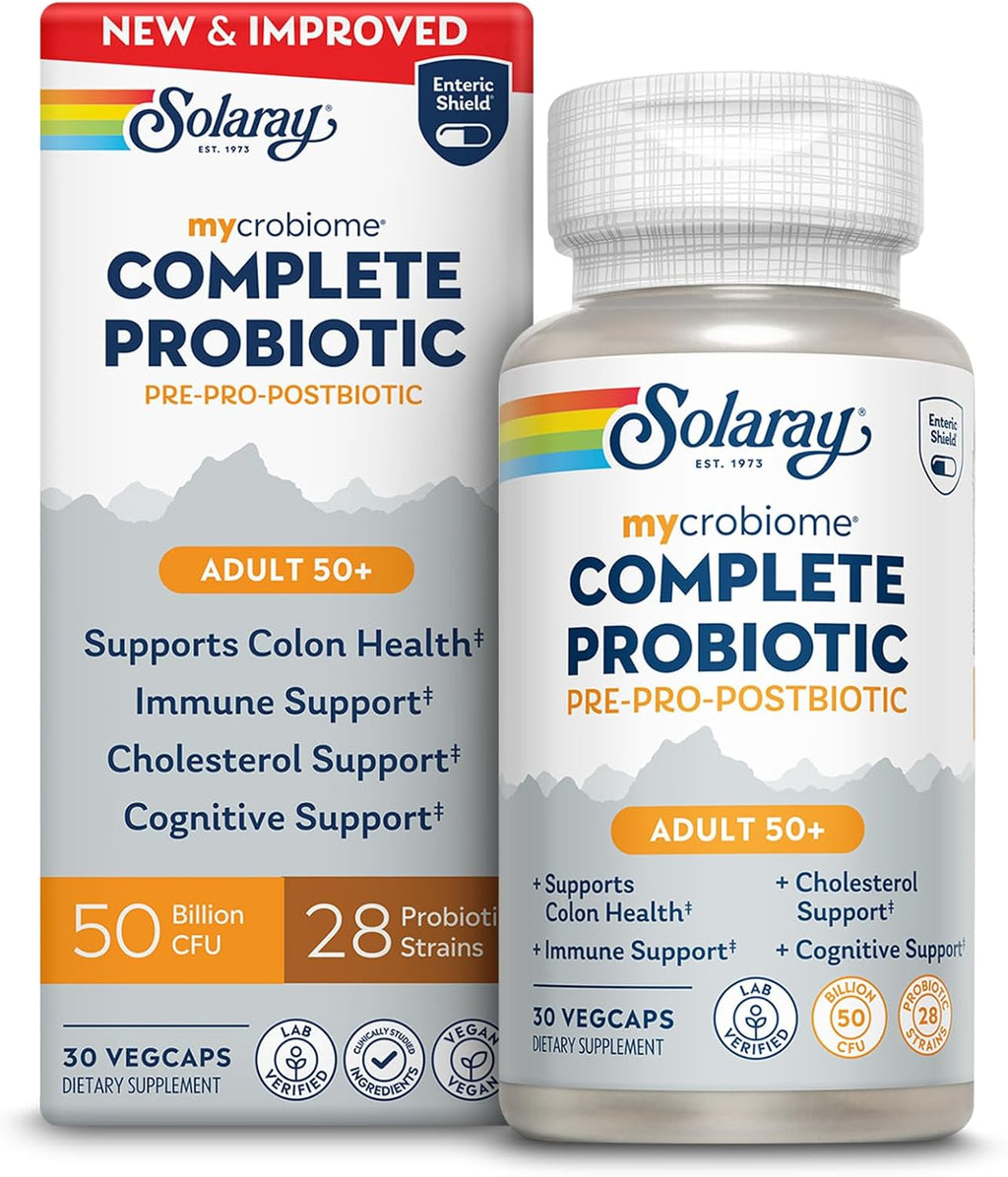 Solaray Mycrobiome Complete Probiotic Adult 50+, 50 Billion CFU (30 VegCaps, Unflavored)