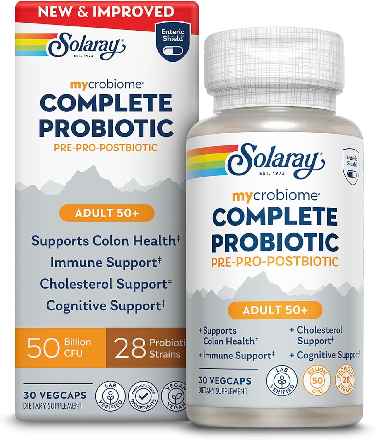 Solaray Mycrobiome Complete Probiotic Adult 50+, 50 Billion CFU (30 VegCaps, Unflavored)
