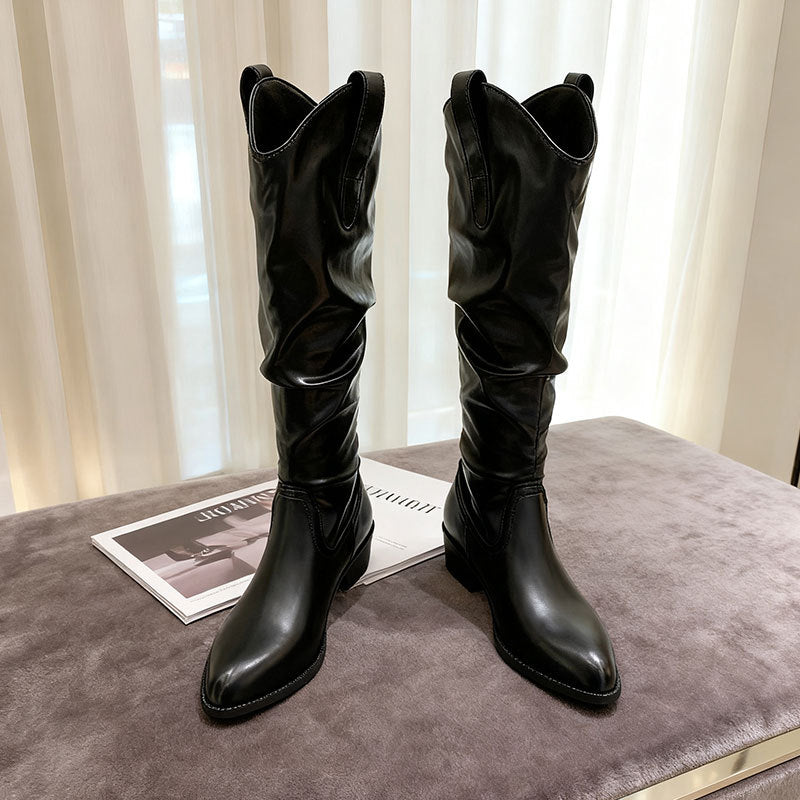 Chunky Heel Suede Riding Boots High Top Women