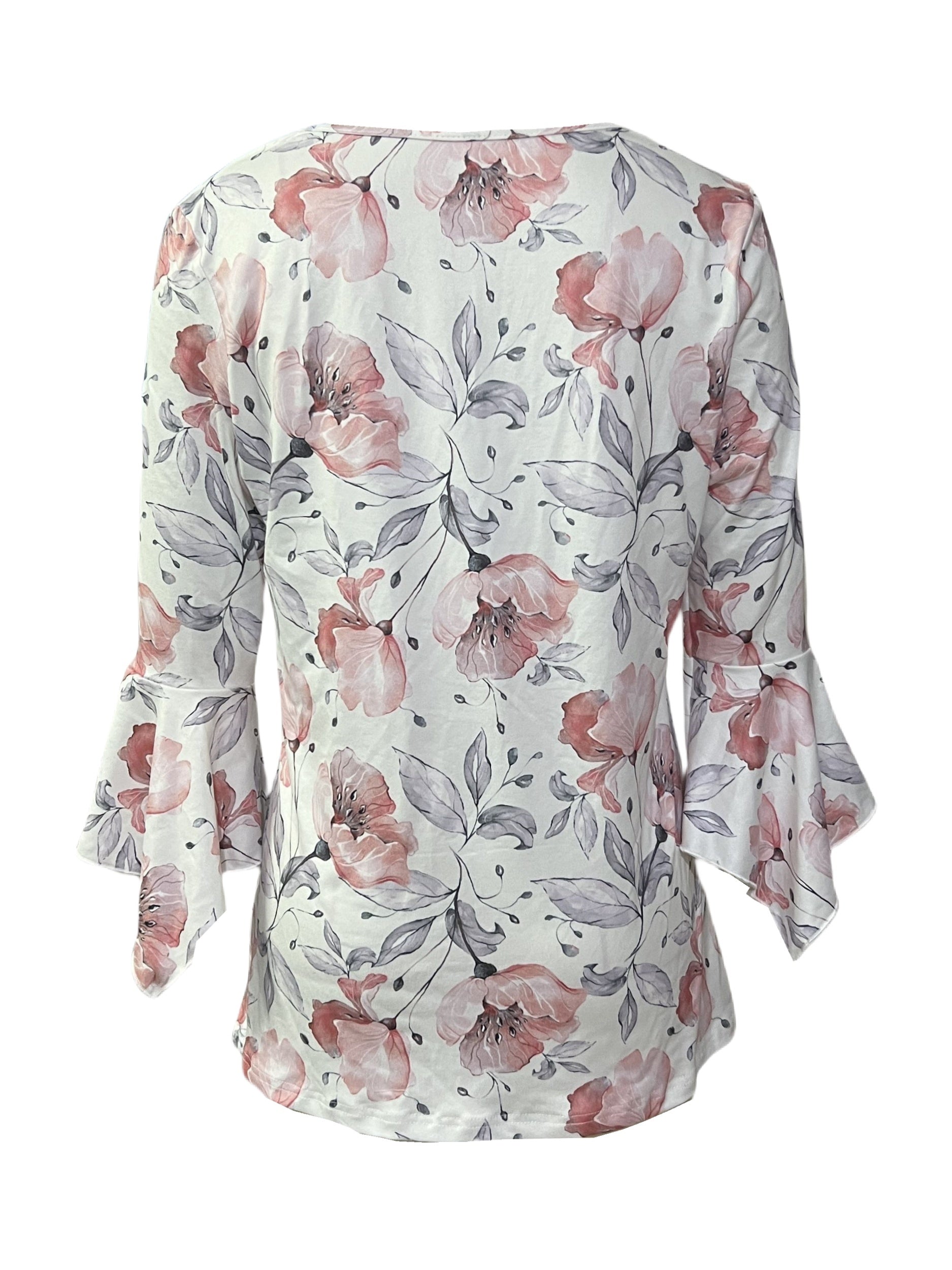 Women’s Printed Spike Button Three-Quarter Sleeve Casual Top