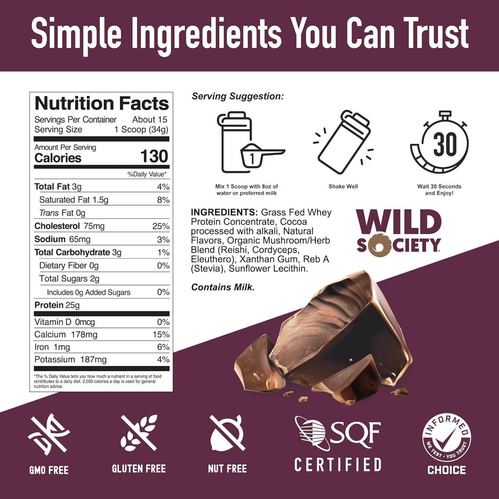 Wild Society  Grass Fed Whey Protein Dutch Chocolate Whey Protein 17.9 oz 507g 2Pack! 35.8oz Total