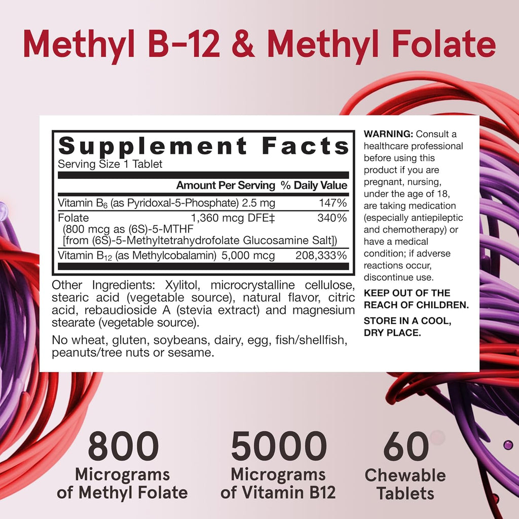 Jarrow Formulas Methyl B-12 & Folate Lemon 60 Chewable Tablets