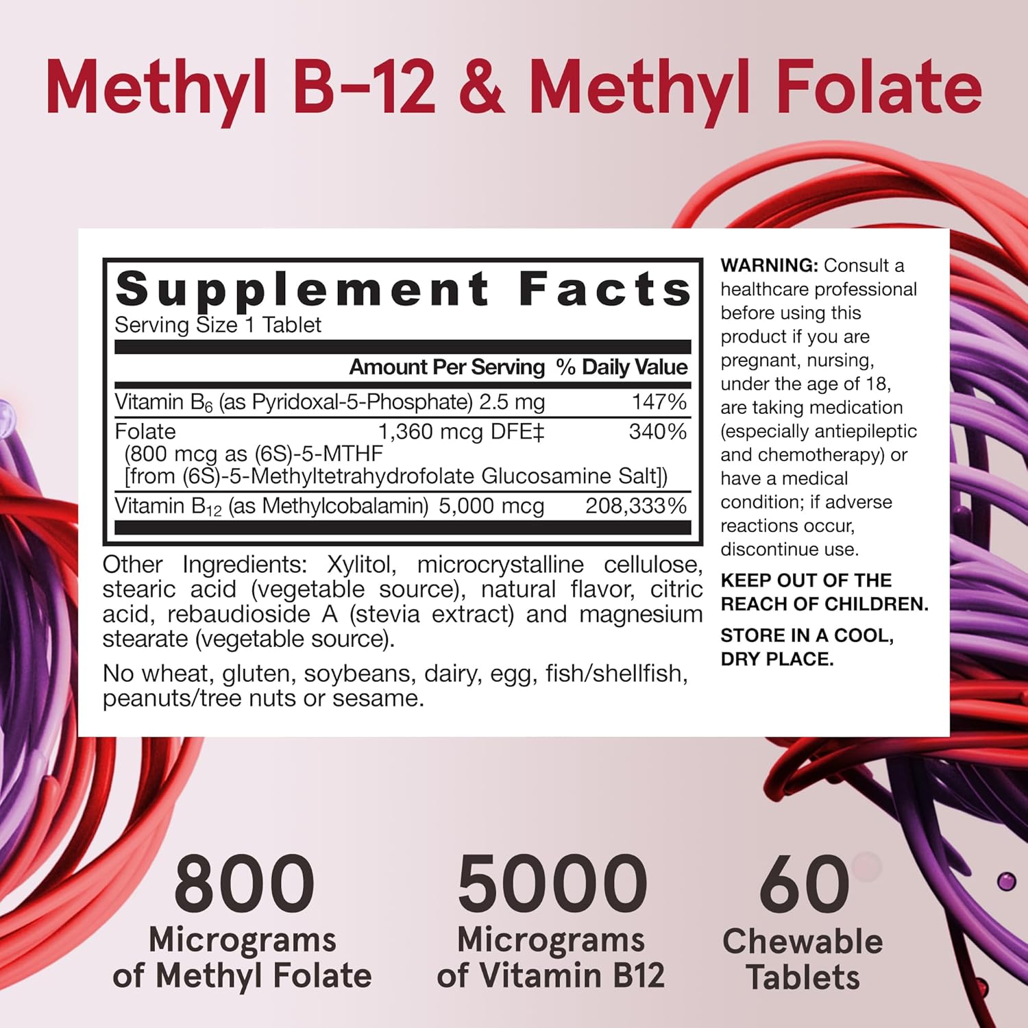 Jarrow Formulas Methyl B-12 & Folate Lemon 60 Chewable Tablets