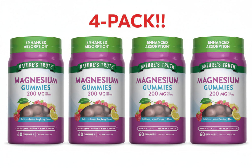 Nature's Truth Magnesium  Gummies 200 mg Lemon Raspberry 60 Gummies 4Pack! 240 Gummies Total