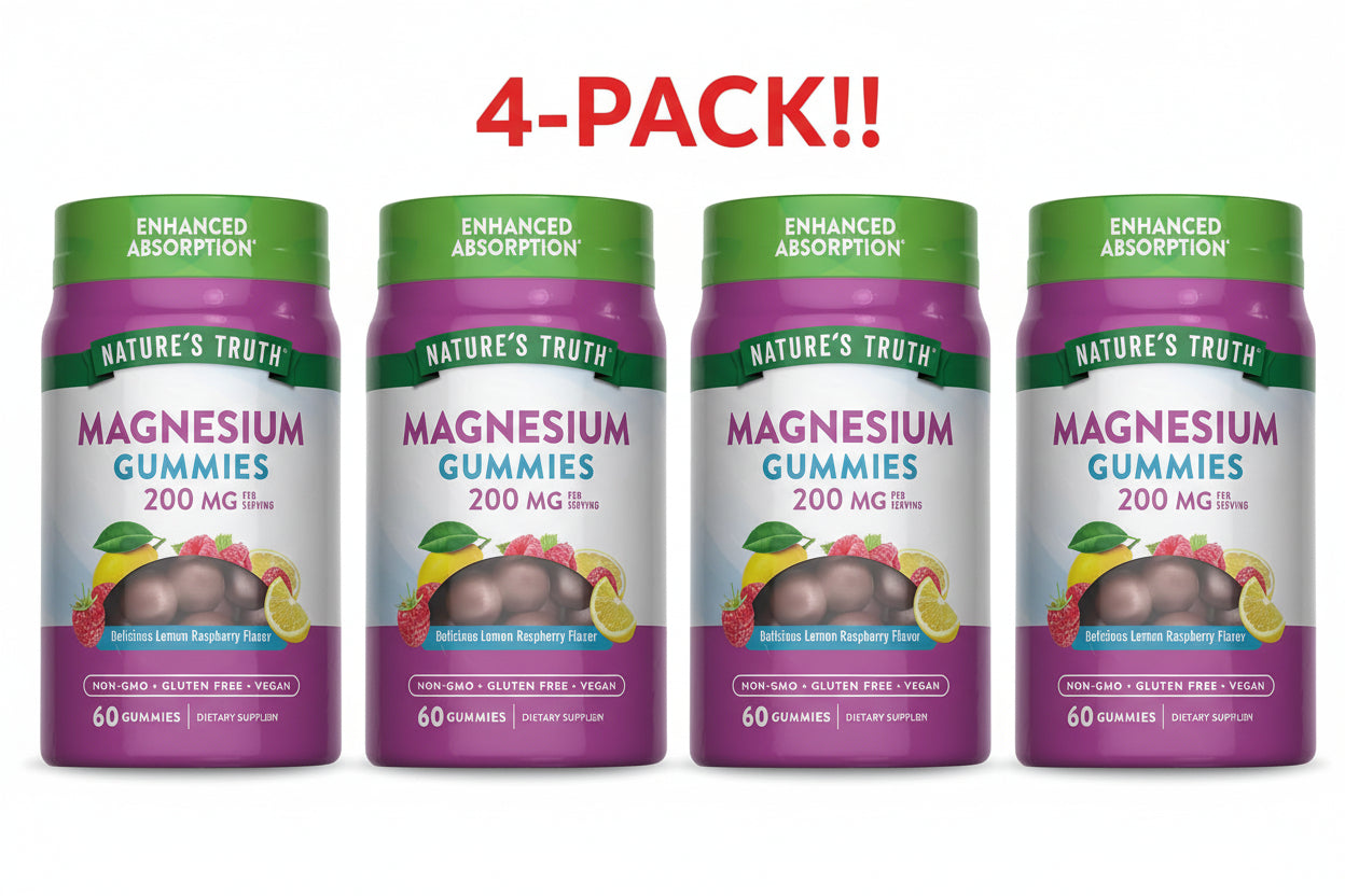 Nature's Truth Magnesium  Gummies 200 mg Lemon Raspberry 60 Gummies 4Pack! 240 Gummies Total