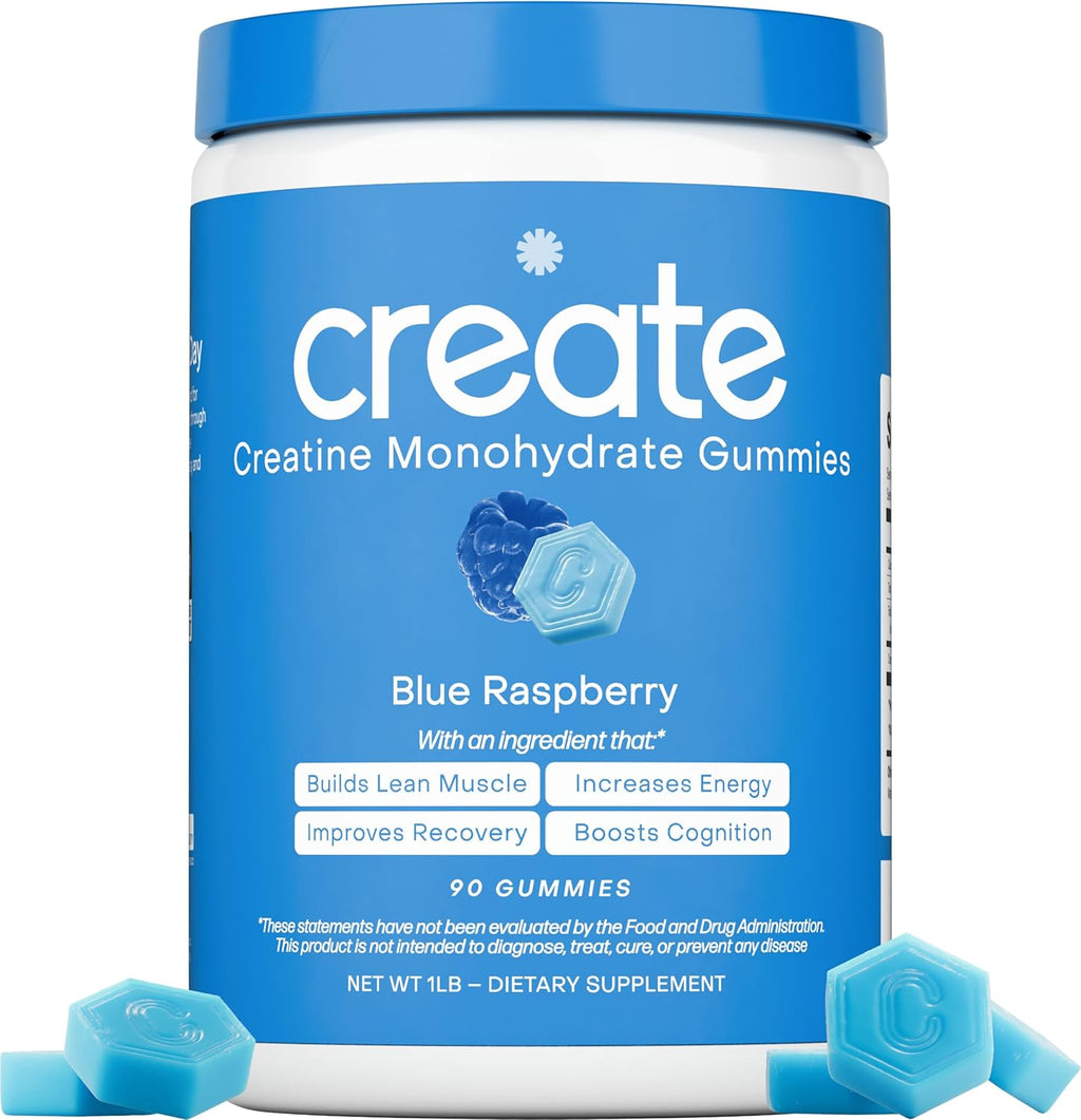 Create Creatine Monohydrate Gummies Blue Raspberry, 90 Count