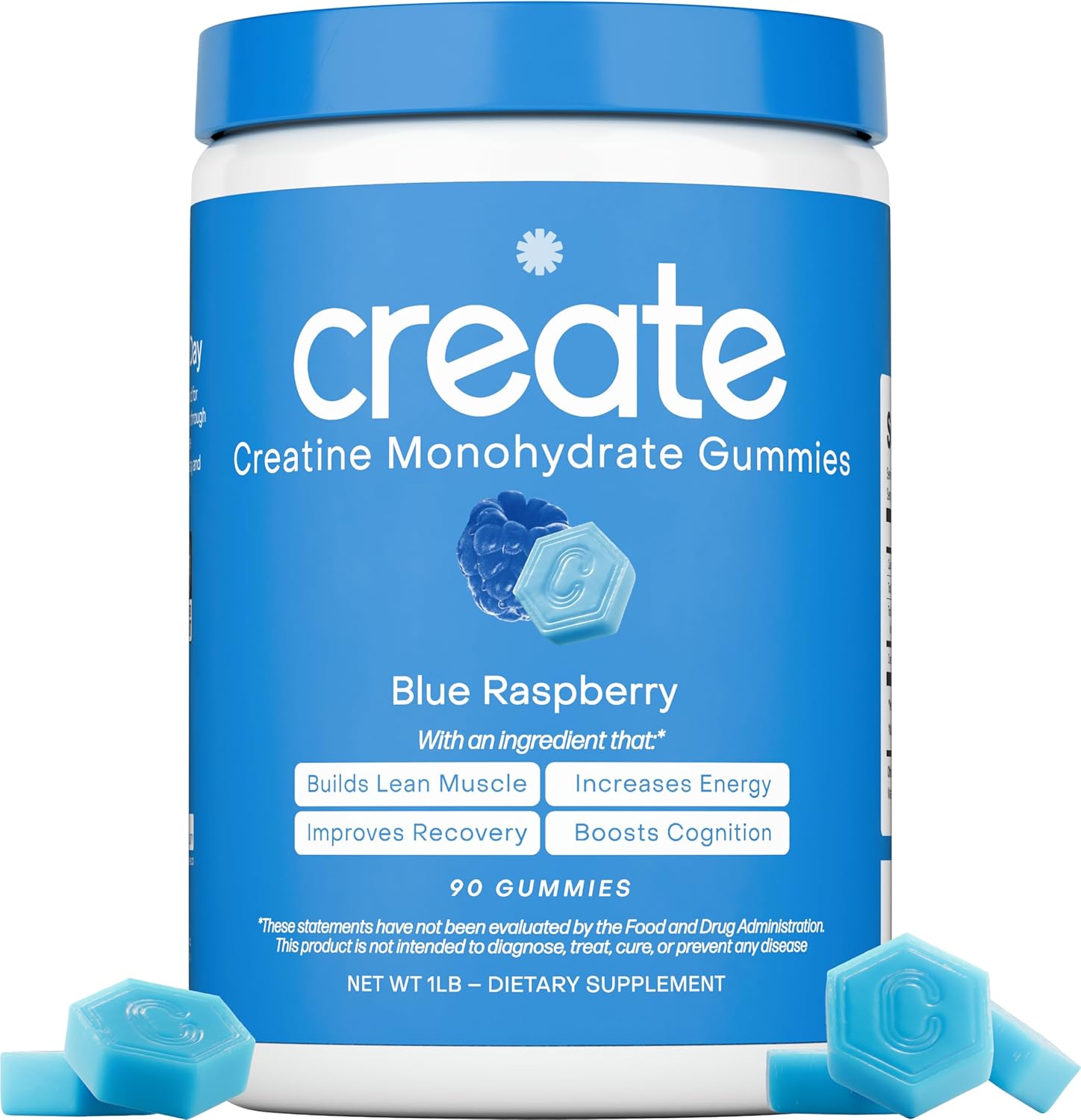 Create Creatine Monohydrate Gummies Blue Raspberry, 90 Count