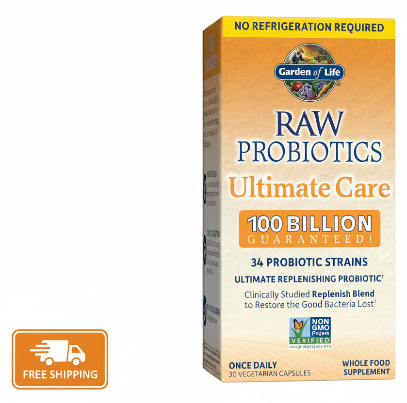 Garden of Life RAW Probiotics Ultimate Care - 30 Vegetarian Capsules, 100 Billion CFU, Shelf Stable High Potency