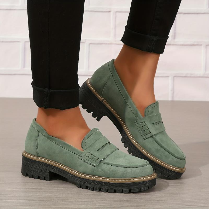 Thick-Sole Solid Color Loafers Women | Trendy Chunky Flats