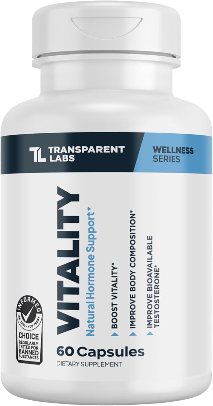 Transparent Labs Vitality Testosterone Booster – 60 Count Capsules – Men’s Vitality Supplement with KSM-66 Ashwagandha, PrimaVie Shilajit, and DIM for Muscle Support & Stress Management