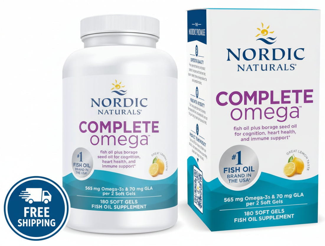 Nordic Naturals Complete Omega Lemon - 565 mg Omega-3 with GLA - Healthy Skin, Cognition & Mood Support - 180 Soft Gels (90 Servings)
