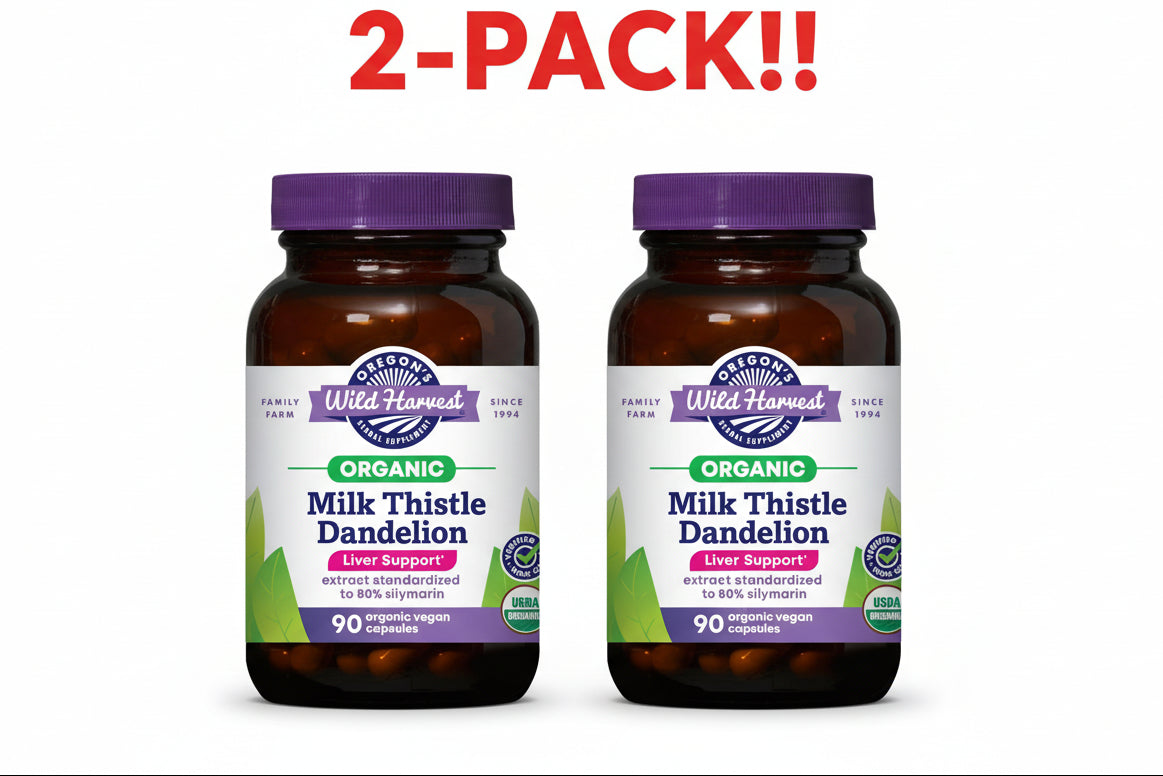 Oregon's Wild Harvest Certified Organic Milk Thistle Dandelion, 90 Count - Double Pack! (180 Capsules Total) (Plus Available DISCOUNTS!!)