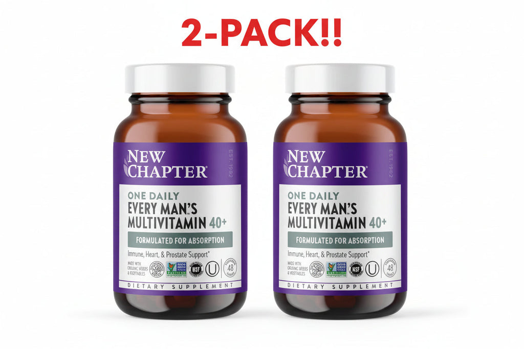 New Chapter Every Man's One Daily 40+ Multivitamin Double Pack! – Fermented Nutrients for Energy, Heart & Prostate, 96 Tablets Total (3-Month Supply)