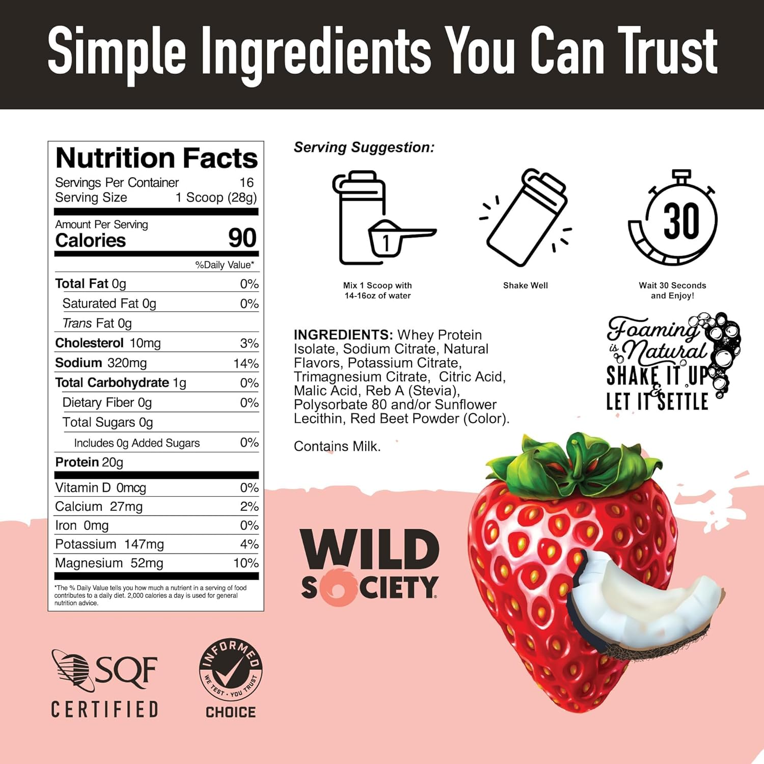 Wild society Clear Whey Isolate Protein + Electrolytes Strawberry Coconut 16oz 454g 2Pack! 320z Total