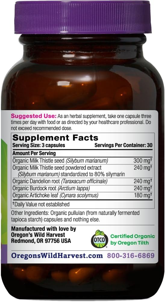 Oregon's Wild Harvest Certified Organic Milk Thistle Dandelion, 90 Count (Plus Available DISCOUNTS!!)