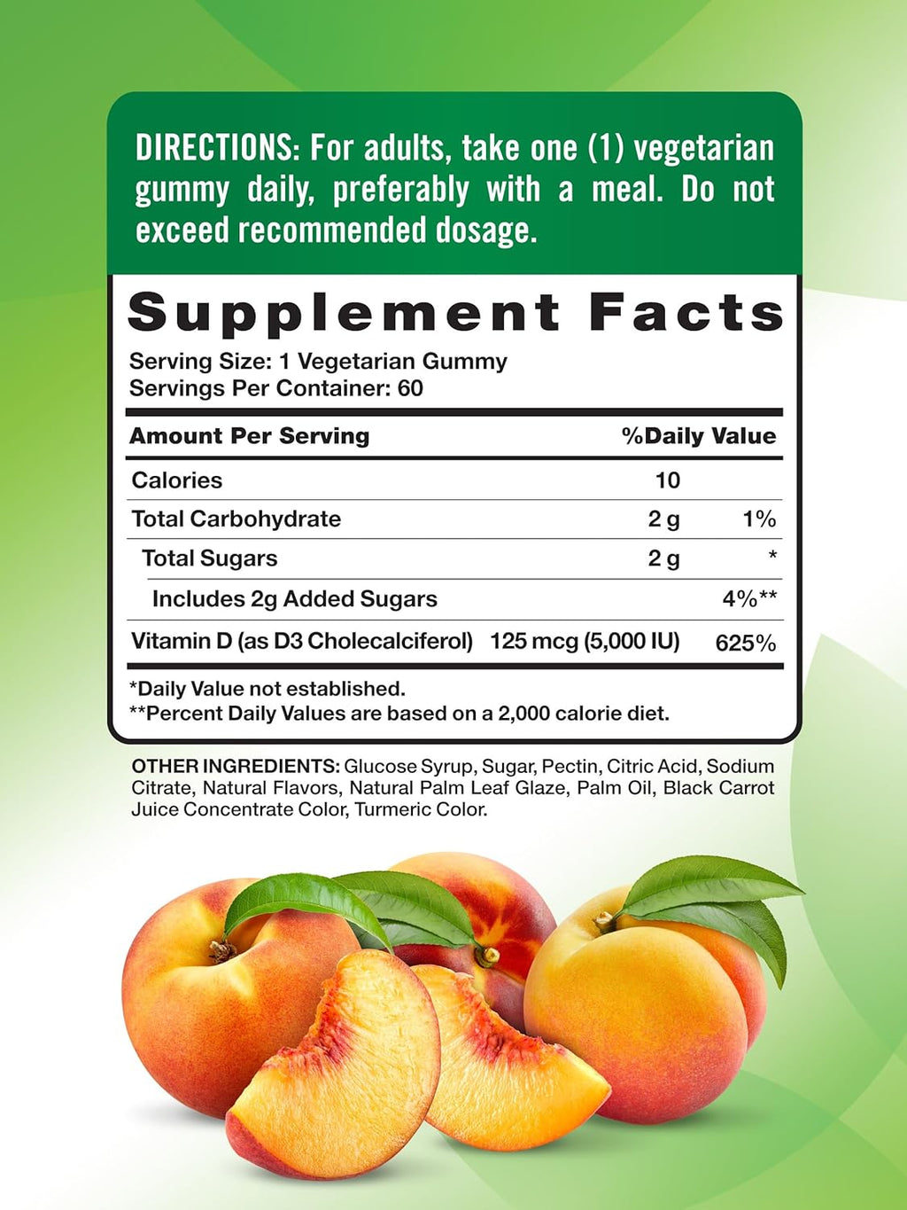 Nature's Truth Vitamin D3 Gummies 5000 IU  Natural Peach 60 Gummies 4Pack! 240 Gummies Total