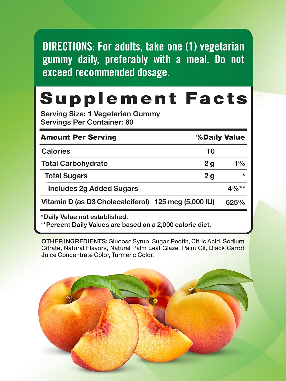 Nature's Truth Vitamin D3 Gummies 5000 IU  Natural Peach 60 Gummies 4Pack! 240 Gummies Total