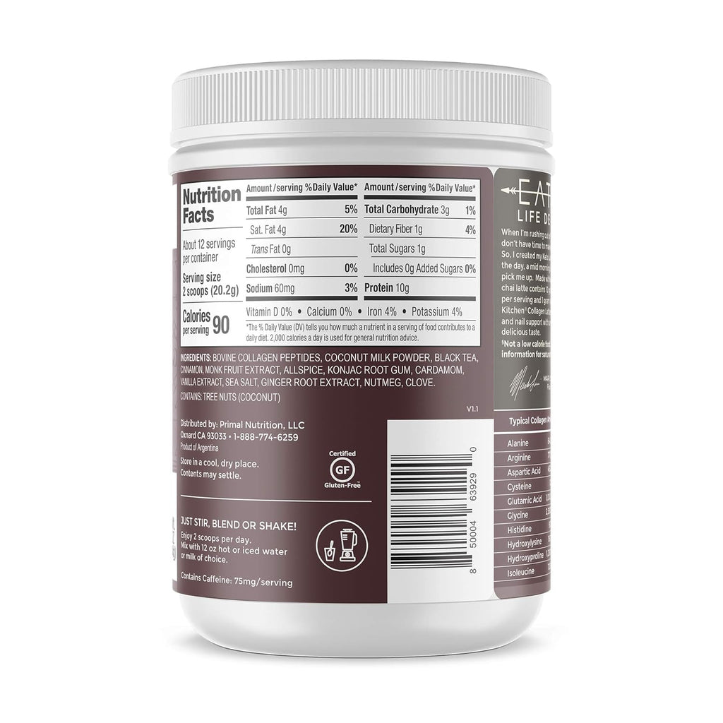 Primal Kitchen Chai Tea Collagen Keto Latte Powder, Ripe Chai Spice, 17.1 oz (Double Pack!)