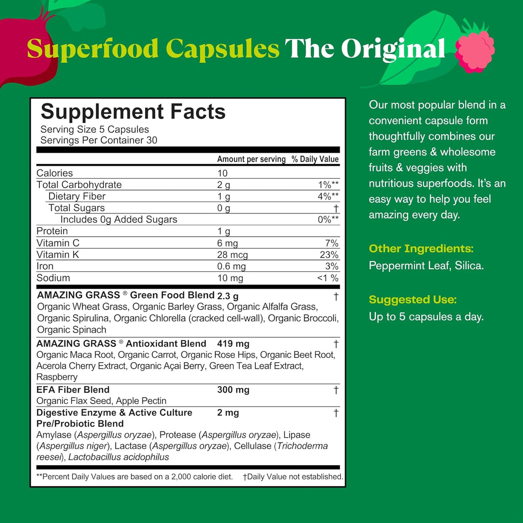 Amazing Grass Greens Blend Superfood 150 Capsules 2 Pack! (300 Total Capsules)