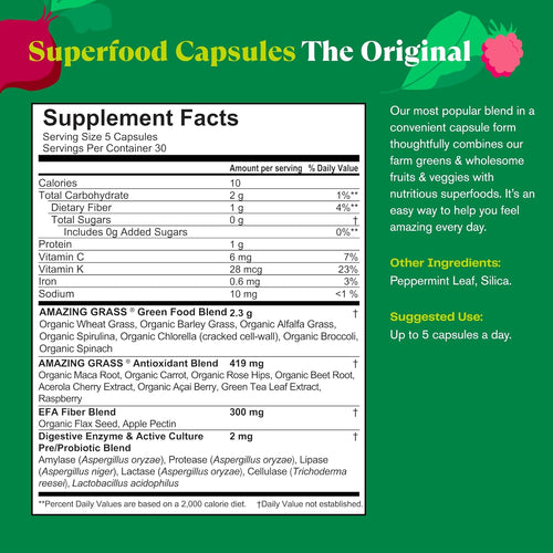 Amazing Grass Greens Blend Superfood 150 Capsules 2 Pack! (300 Total Capsules)