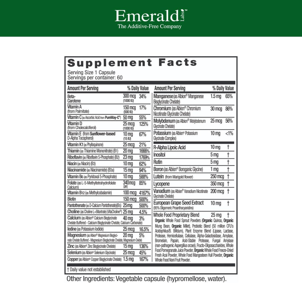 Emerald Labs Men's 1 Daily Multi - 60 Vegetable Capsules - Additive-Free Multivitamin with Lycopene, Zinc, and Vitamin D3 - Supports Prostate, Bone, and Vision Health