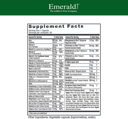 Emerald Labs Men's 1 Daily Multi - 60 Vegetable Capsules - Additive-Free Multivitamin with Lycopene, Zinc, and Vitamin D3 - Supports Prostate, Bone, and Vision Health