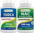 Best Naturals TUDCA 250mg 60 Capsules and NAC 600mg 120 Capsules Bundle - Liver Support & Detoxification Supplement Set - Antioxidant & Cellular Health Kit